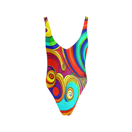 Colorful Groovy Rainbow Swirls Sexy Low Back One-Piece Swimsuit (Model S09)