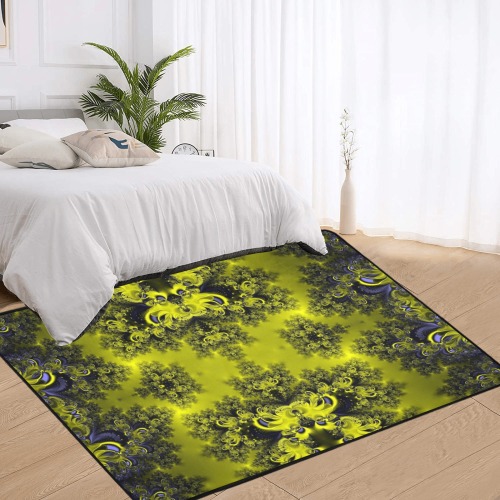 Summer Sunflowers Frost Fractal Area Rug with Black Binding 7'x5'