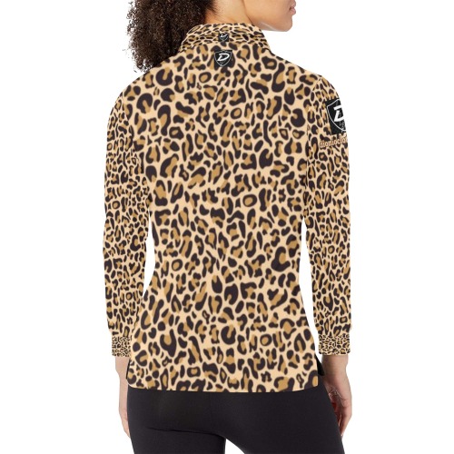 DIONIO Clothing - Ladies' Cheetah Long Sleeve Polo Shirt Women's Long Sleeve Polo Shirt (Model T73)