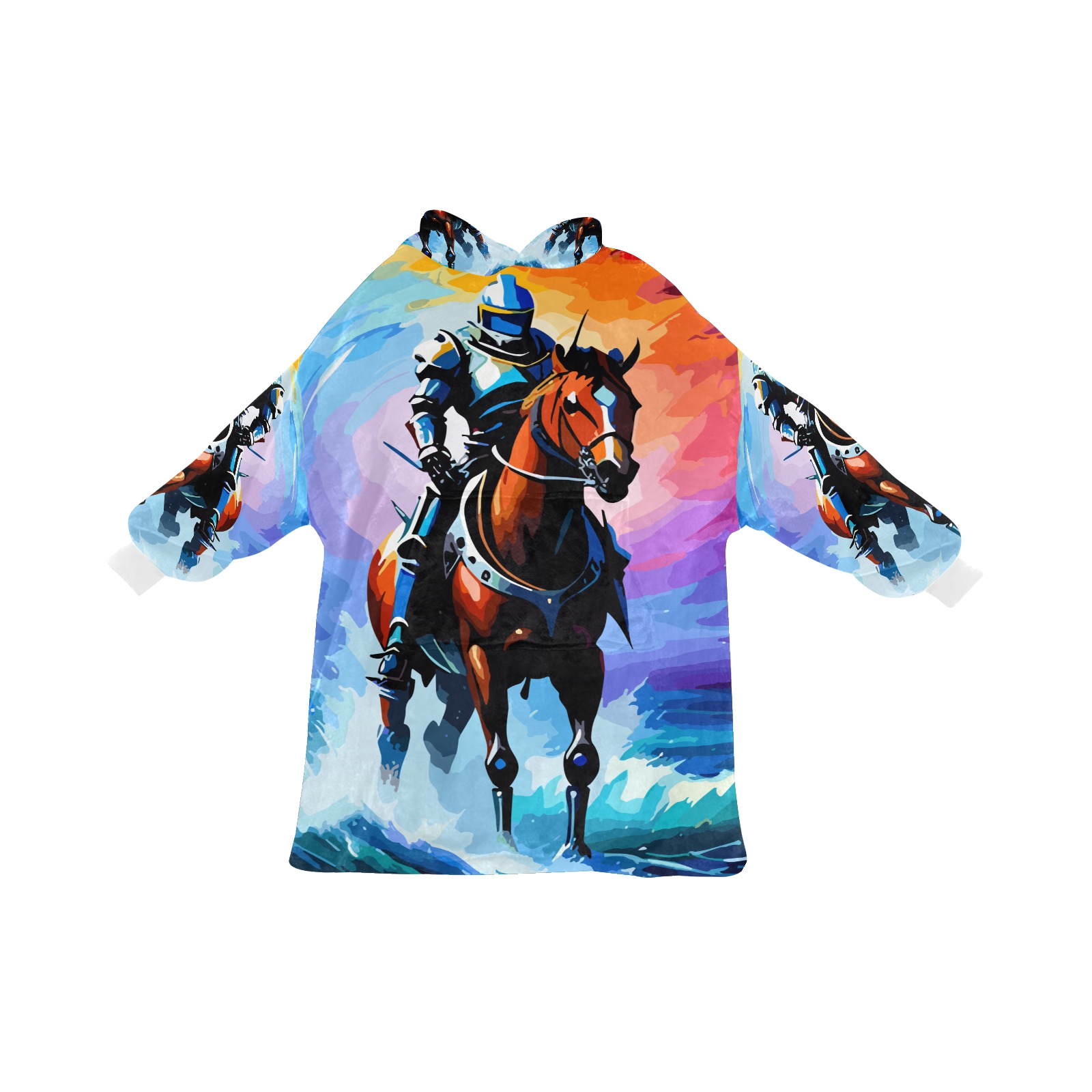 Knight Futuristic On Horse Sea Waves Fantasy Art Blanket Hoodie for Men