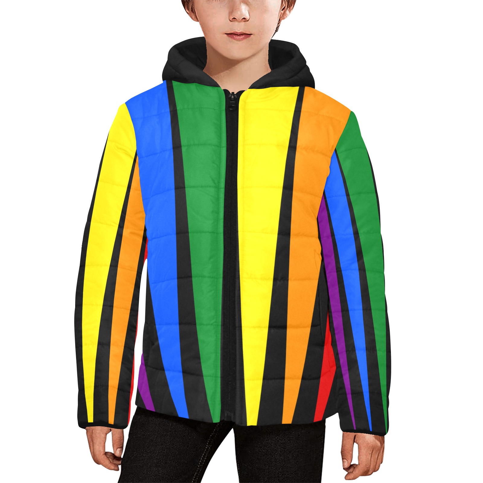 Pride Flag Colors Kids' Padded Hooded Jacket (Model H45)