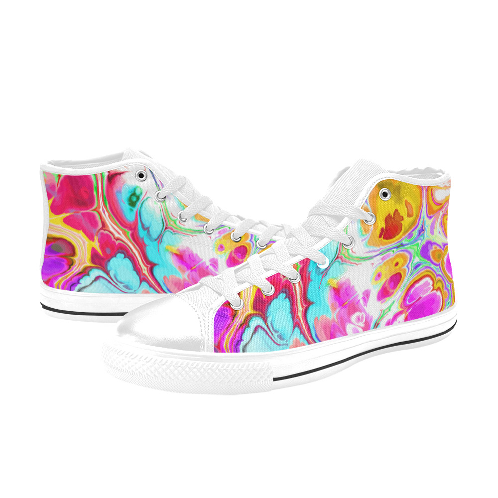 Funky Marble Acrylic Cellular Flowing Liquid Art Women's Classic High Top Canvas Shoes (Model 017)