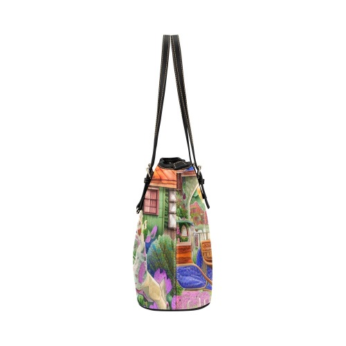 Boho Aesthetic Simulated Quilt Artwork Leather Tote Bag/Large (Model 1651)