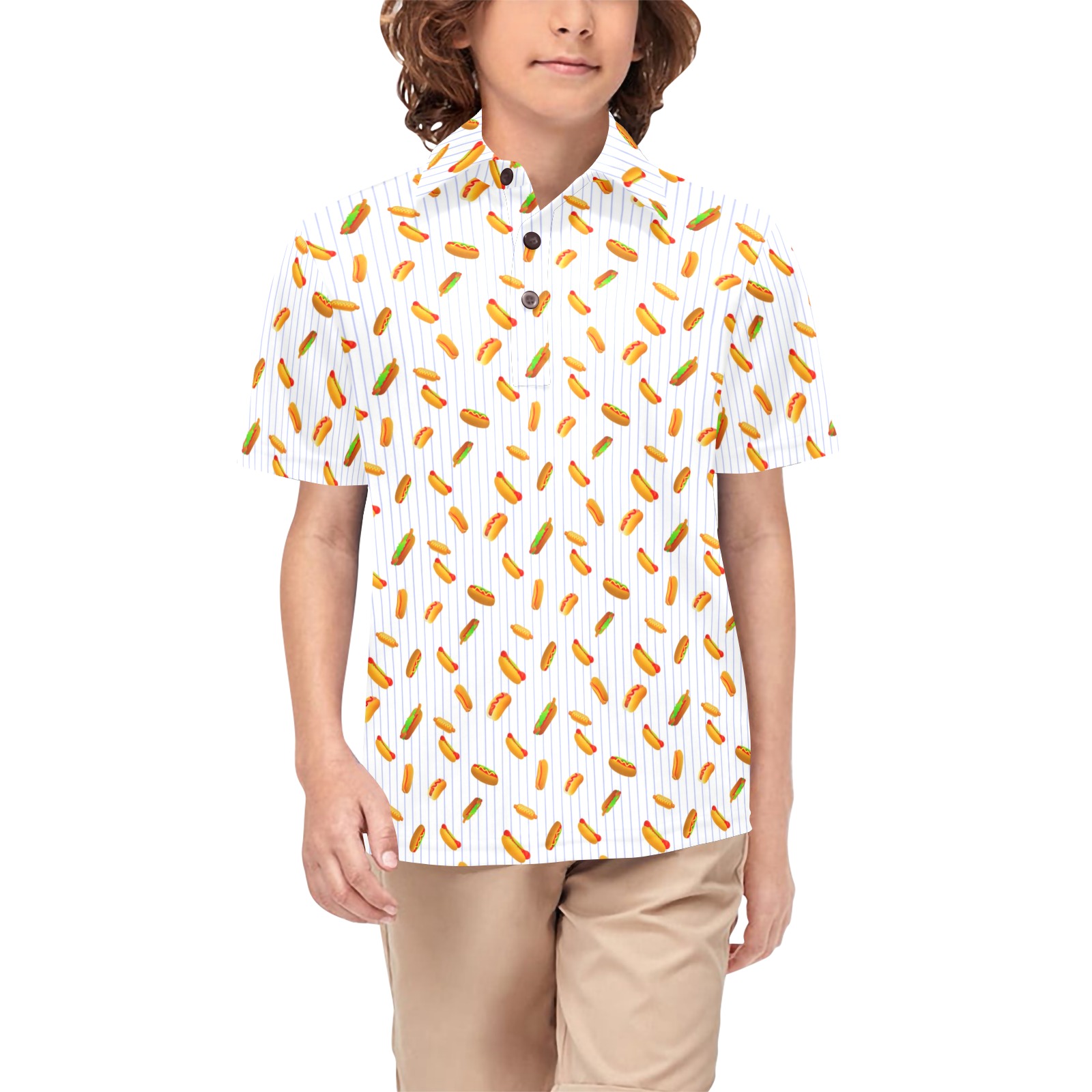 Hot Dog Pattern with Pinstripes Big Boys' All Over Print Polo Shirt (Model T55)