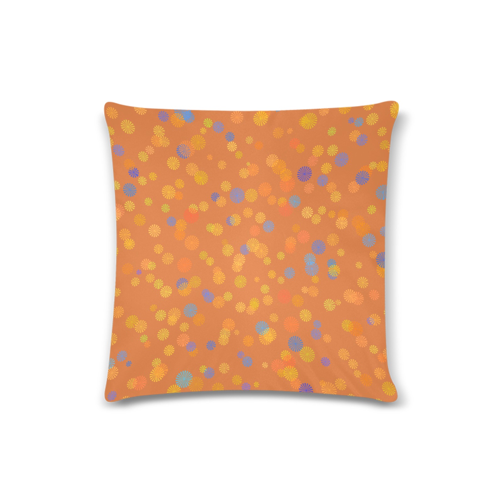 Cute Blue Yellow Daisies on Orange Custom Zippered Pillow Case 16"x16" (one side)