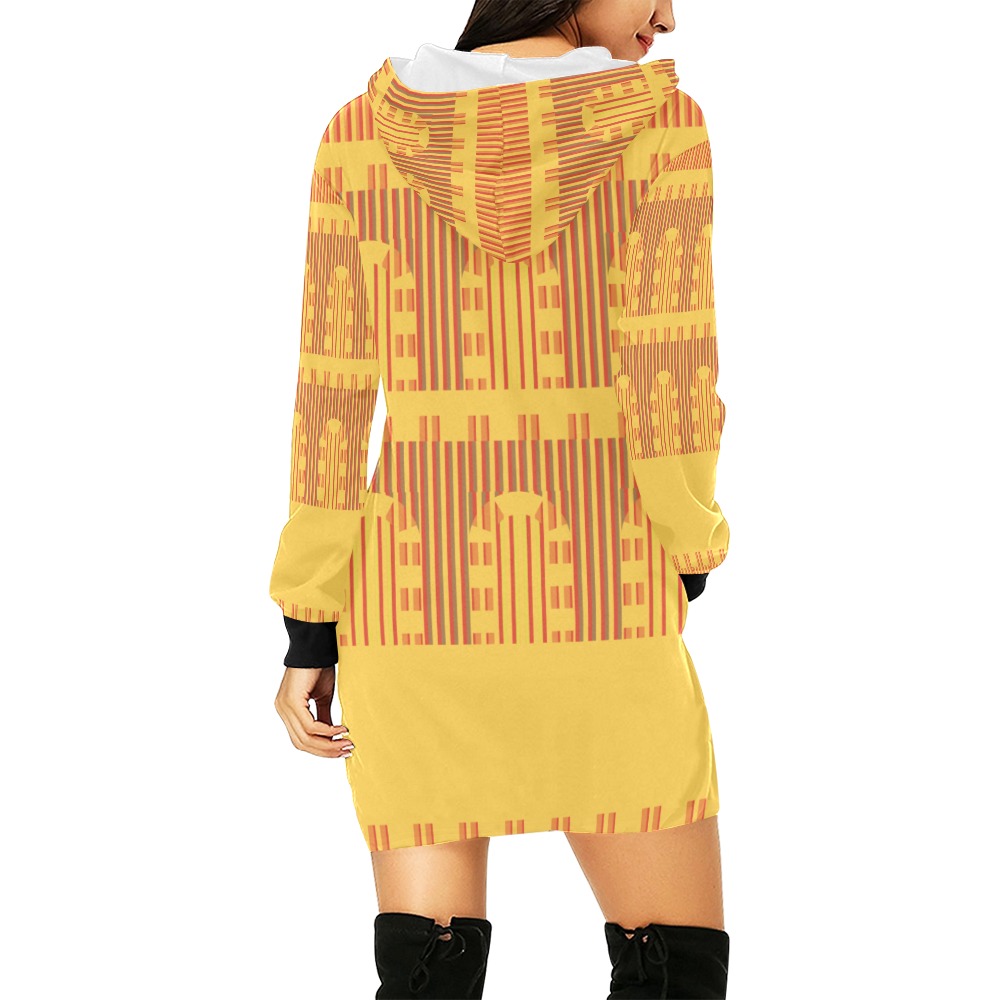 Architectural Geometric in Yellow and Orange All Over Print Hoodie Mini Dress (Model H27)