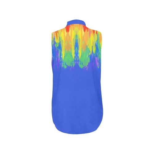 Abstract Paint Flames Blue Women's Bow Tie V-Neck Sleeveless Shirt (Model T69)