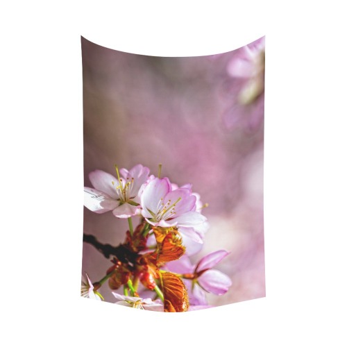 Classy sakura cherry flowers, pink mist of spring. Polyester Peach Skin Wall Tapestry 90"x 60"