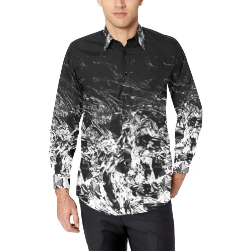 Winter Nite - black white gray gradient geometric swirl Men's All Over Print Casual Dress Shirt (Model T61)