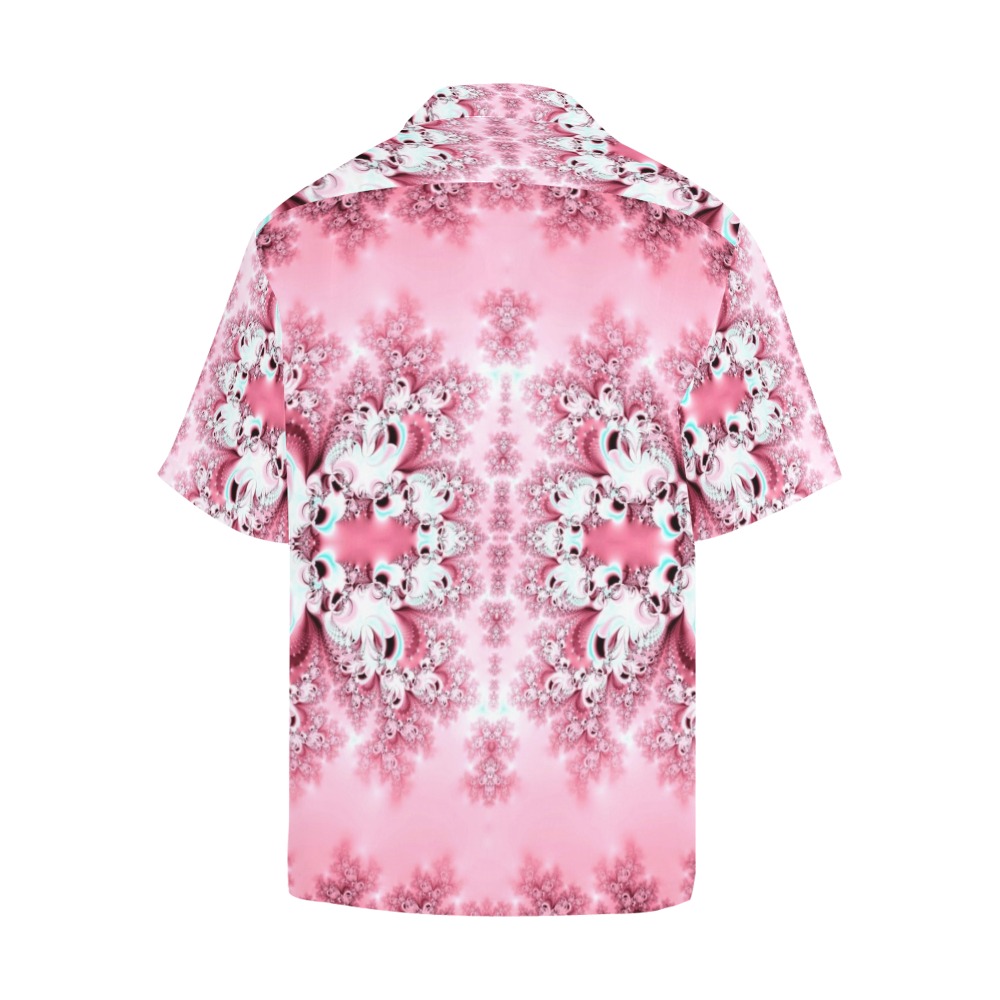 Pink Rose Garden Frost Fractal Hawaiian Shirt with Merged Design (Model T58)