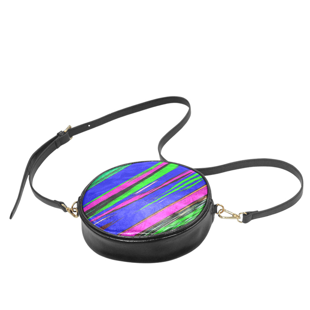 Diagonal Green Blue Purple And Black Abstract Art Round Sling Bag (Model 1647)