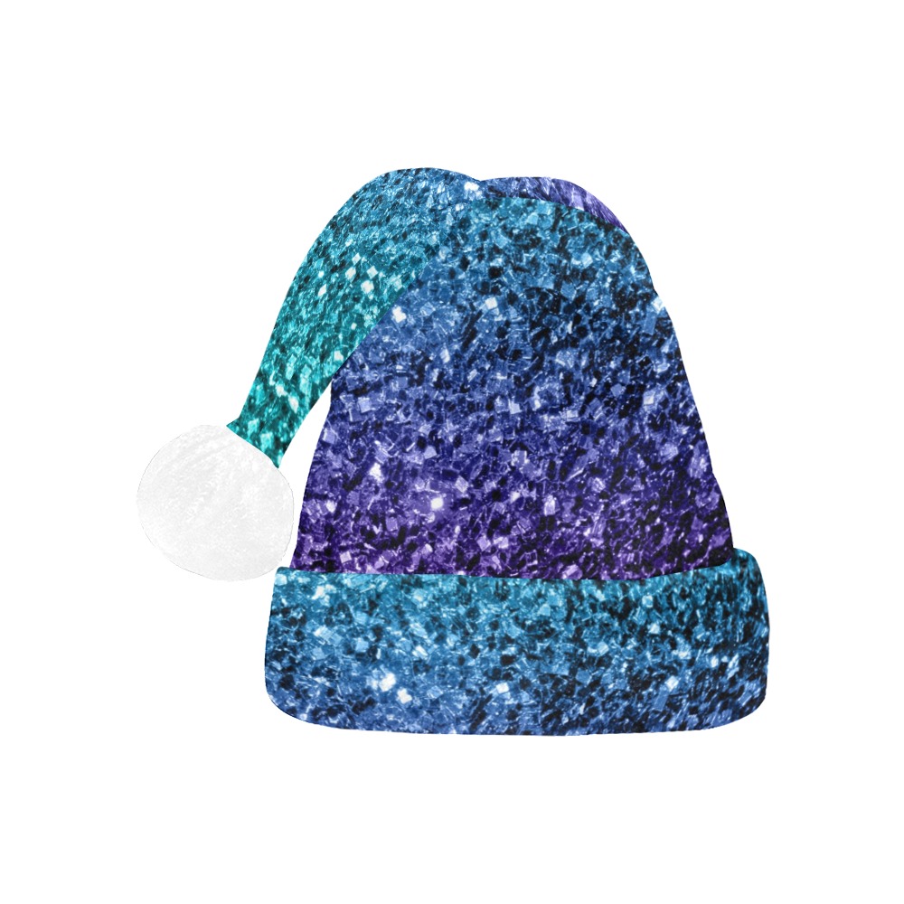 Aqua blue ombre faux glitter sparkles Santa Hat