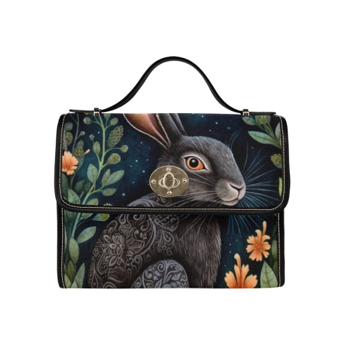 Midnight Hare Ladies Satchel Handbag Waterproof Canvas Bag-Black (All Over Print) (Model 1641)