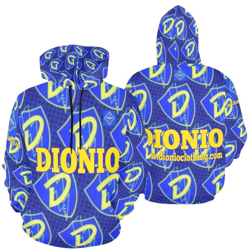 DIONIO Clothing - Repeat Blue, Black & Yellow Grand Prix Hoodie (Blue & Black & Yellow) All Over Print Hoodie for Men (USA Size) (Model H13)
