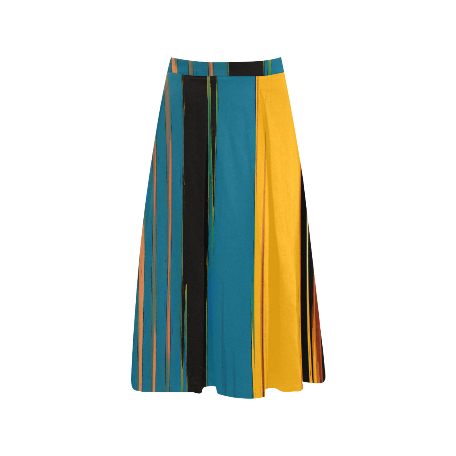 Black Turquoise And Orange Go! Abstract Art Mnemosyne Women's Crepe Skirt (Model D16)