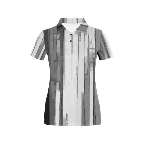 Greyscale Abstract B&W Art Women's All Over Print Polo Shirt (Model T55)