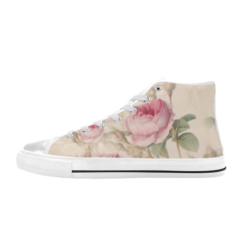 Vintage Pink Rose Garden Pattern Women's Classic High Top Canvas Shoes (Model 017)