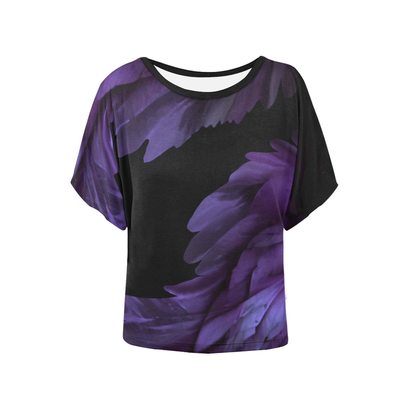 Ô Purple Wings on Black Women's Batwing-Sleeved Blouse T shirt (Model T44)