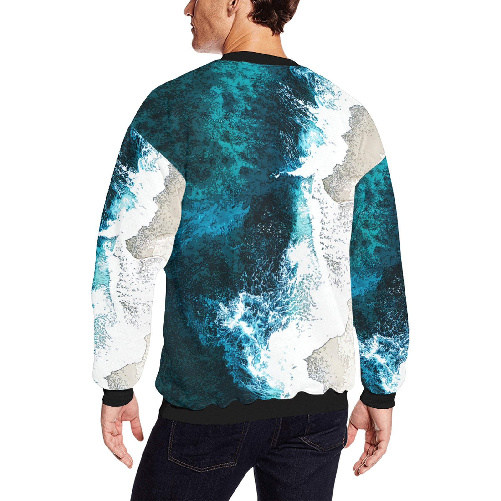 Ocean And Beach Men's Oversized Fleece Crew Sweatshirt (Model H18)