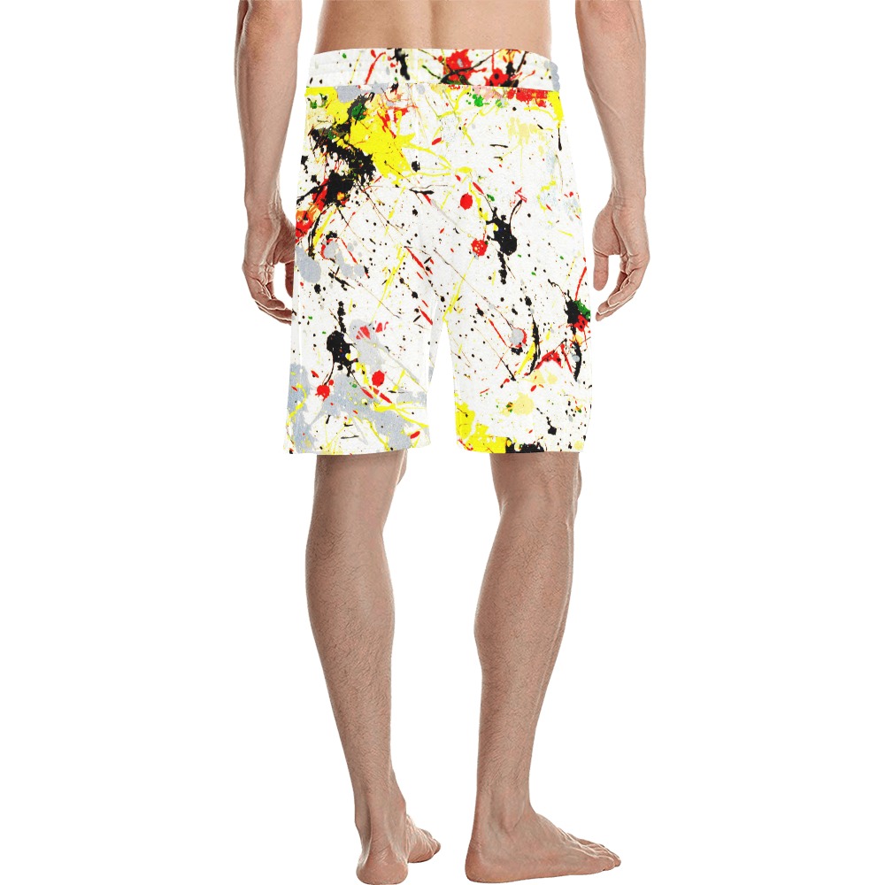 Yellow & Black Paint Splatter Men's All Over Print Casual Shorts (Model L23)