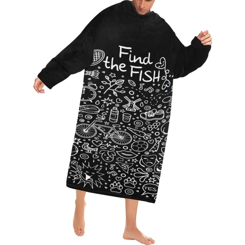 Picture Search Riddle - Find The Fish 2 Blanket Robe with Sleeves for Adults