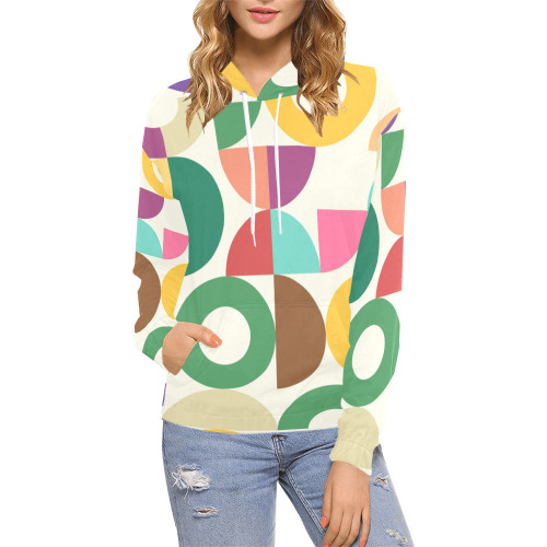 Retro Semi Circle Textile Pattern All Over Print Hoodie for Women (USA Size) (Model H13)