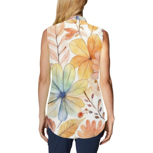 Watercolor Floral 2 Women's Bow Tie V-Neck Sleeveless Shirt (Model T69)