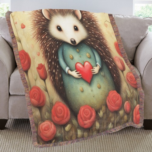 Hedgehog Love 2 Ultra-Soft Fringe Blanket 50"x60" (Mixed Green)