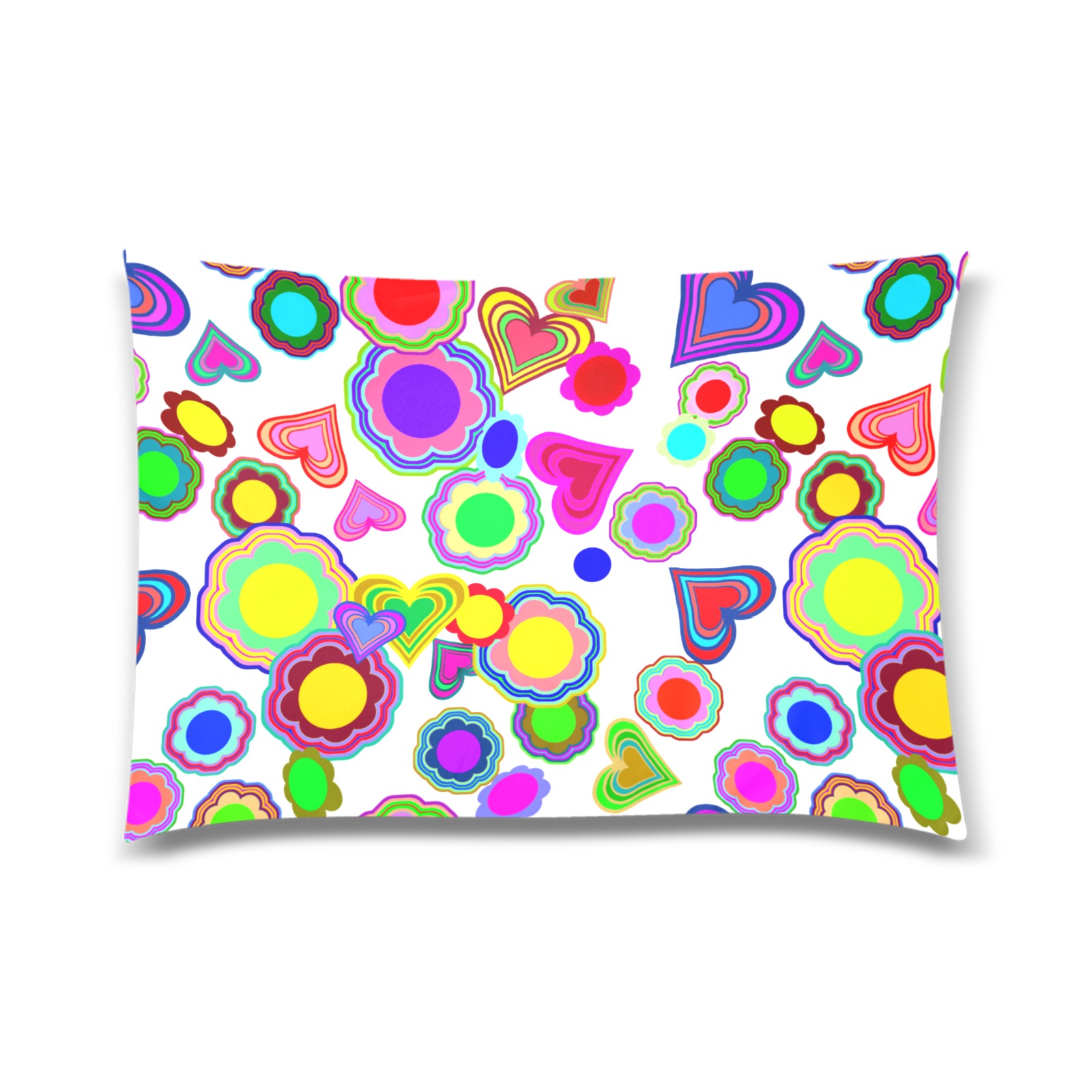 Groovy Hearts and Flowers White Custom Zippered Pillow Case 20"x30" (one side)
