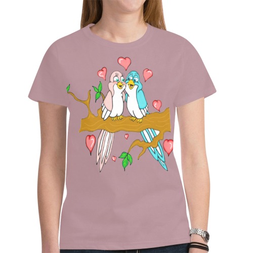 Love Birds Mauve New All Over Print T-shirt for Women (Model T45)