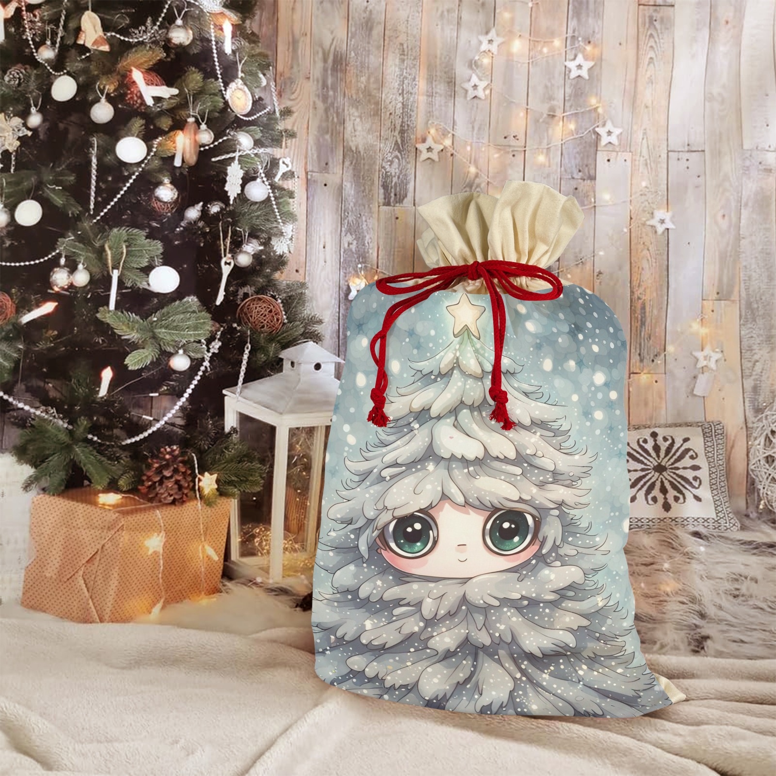 Little Christmas Tree Santa Claus Drawstring Bag 21"x32" (One-Sided Printing)