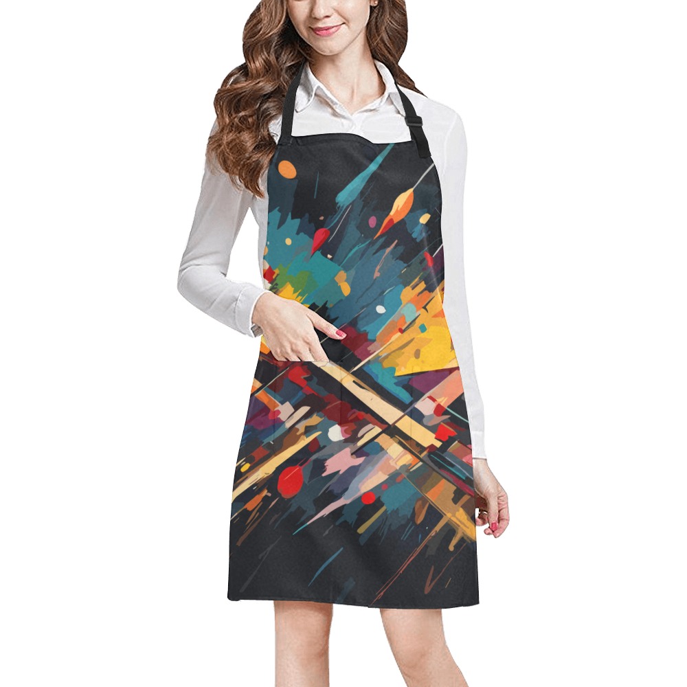 Lines of color abstract art on black background All Over Print Apron ...