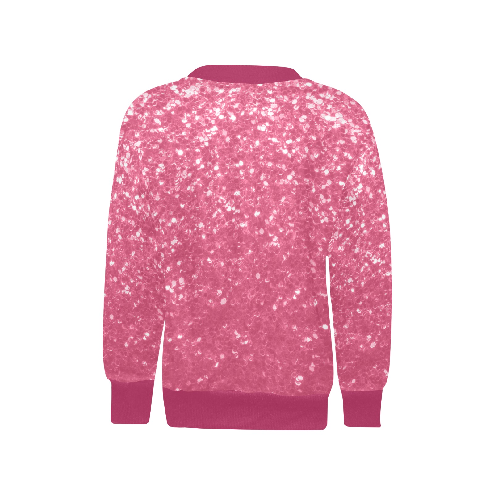 Magenta light pink red faux sparkles glitter Girls' All Over Print V-Neck Sweater (Model H48)