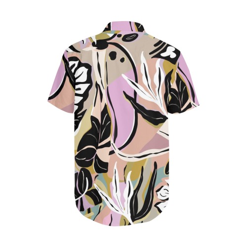 Tropical modern simple graphic Men's Short Sleeve Shirt with Lapel Collar (Model T54)