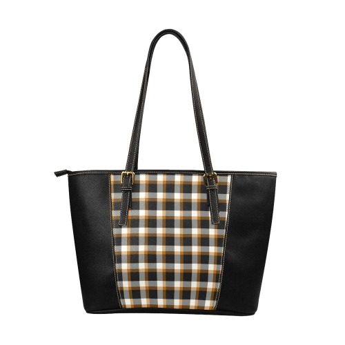 Classic Plaid (Tan) Leather Tote Bag/Large (Model 1640)