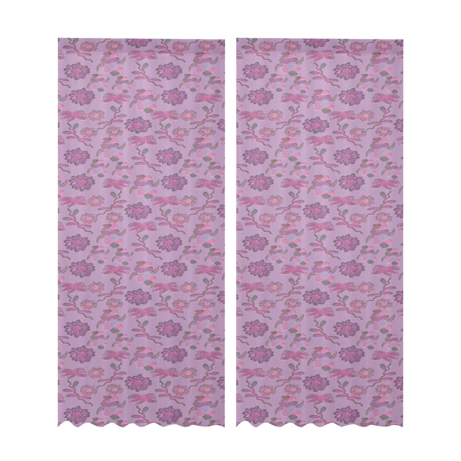 Sweet & Unique Floral Pattern Gauze Curtain 28"x95" (Two-Piece)