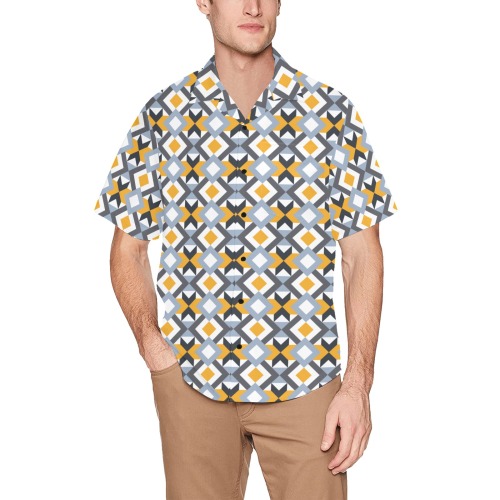 Retro Angles Abstract Geometric Pattern Hawaiian Shirt with Chest Pocket (Model T58)