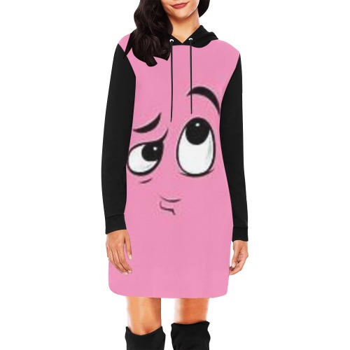 pink one eyebrow face All Over Print Hoodie Mini Dress (Model H27)
