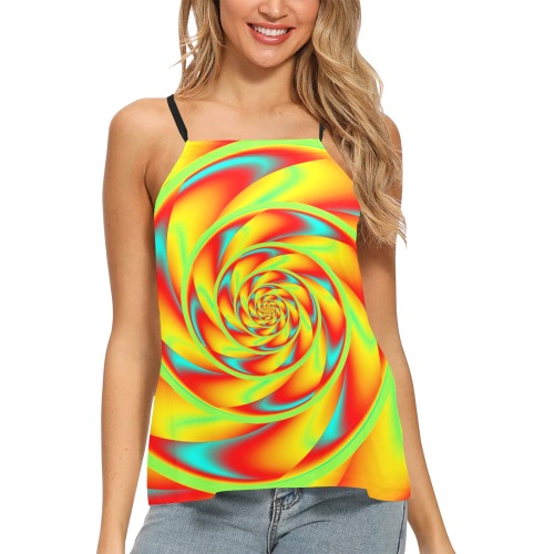 CRAZY POWER SPIRAL - neon colored Loose Fit Halter Neck Top (Model T68)