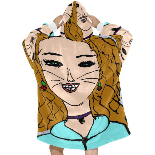 cat whiskers girl Blanket Hoodie for Women