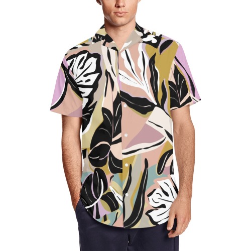 Tropical modern simple graphic Men's Short Sleeve Shirt with Lapel Collar (Model T54)