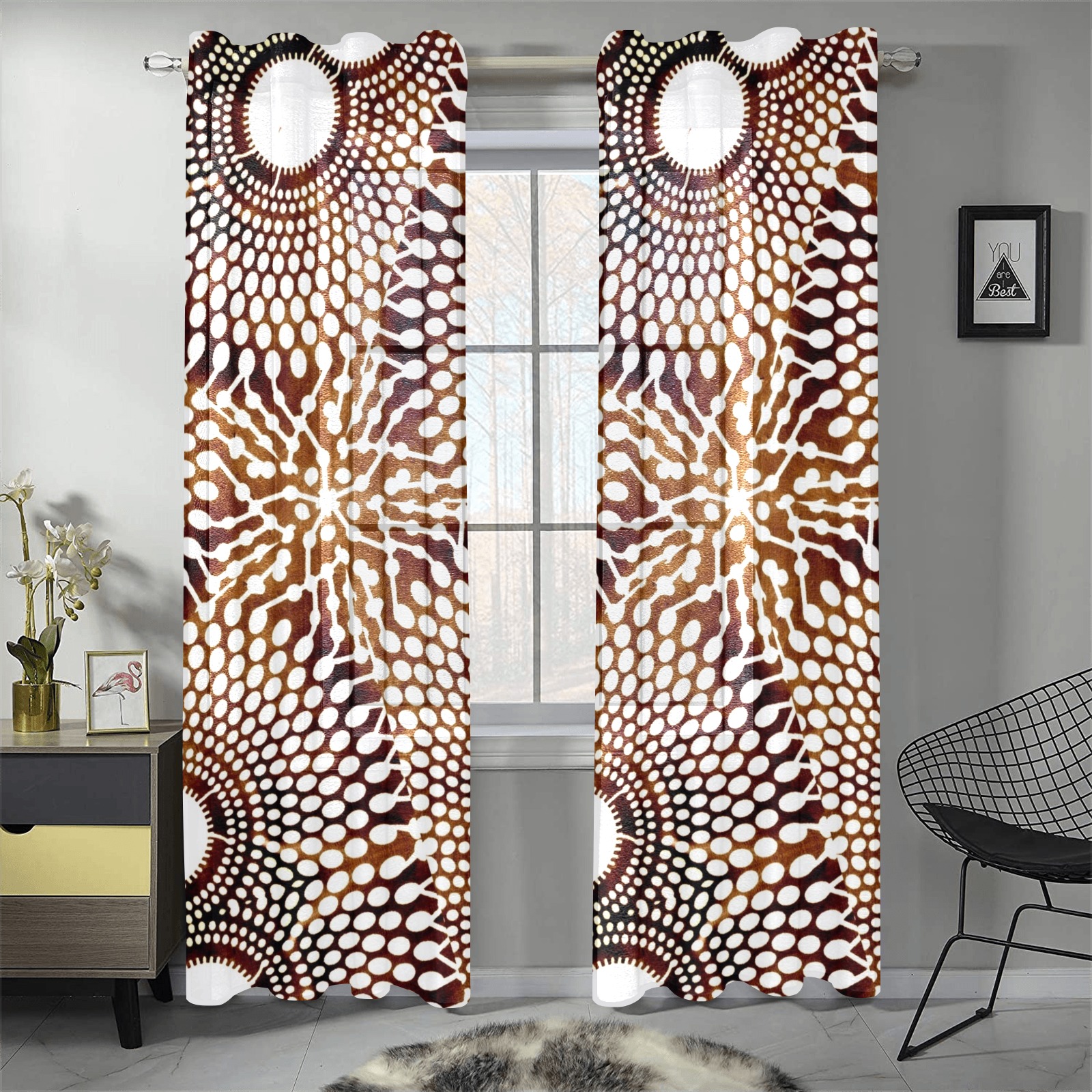 AFRICAN PRINT PATTERN 4 Gauze Curtain 28"x84" (Two-Piece)