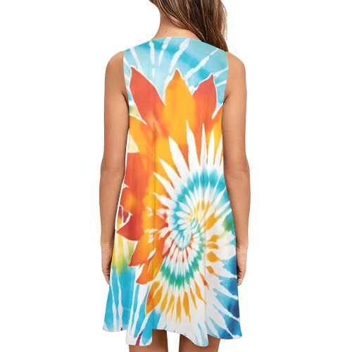 Hippy Tie Dye Sleeveless A-Line Pocket Dress (Model D57)