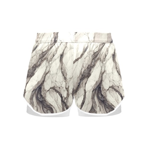 Texture-marble-white-345 Women's Sports Shorts with Compression Liner (Model L63)