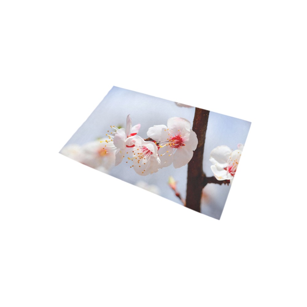Purity and tenderness of Japanese apticot flowers. Bath Rug 20''x 32''