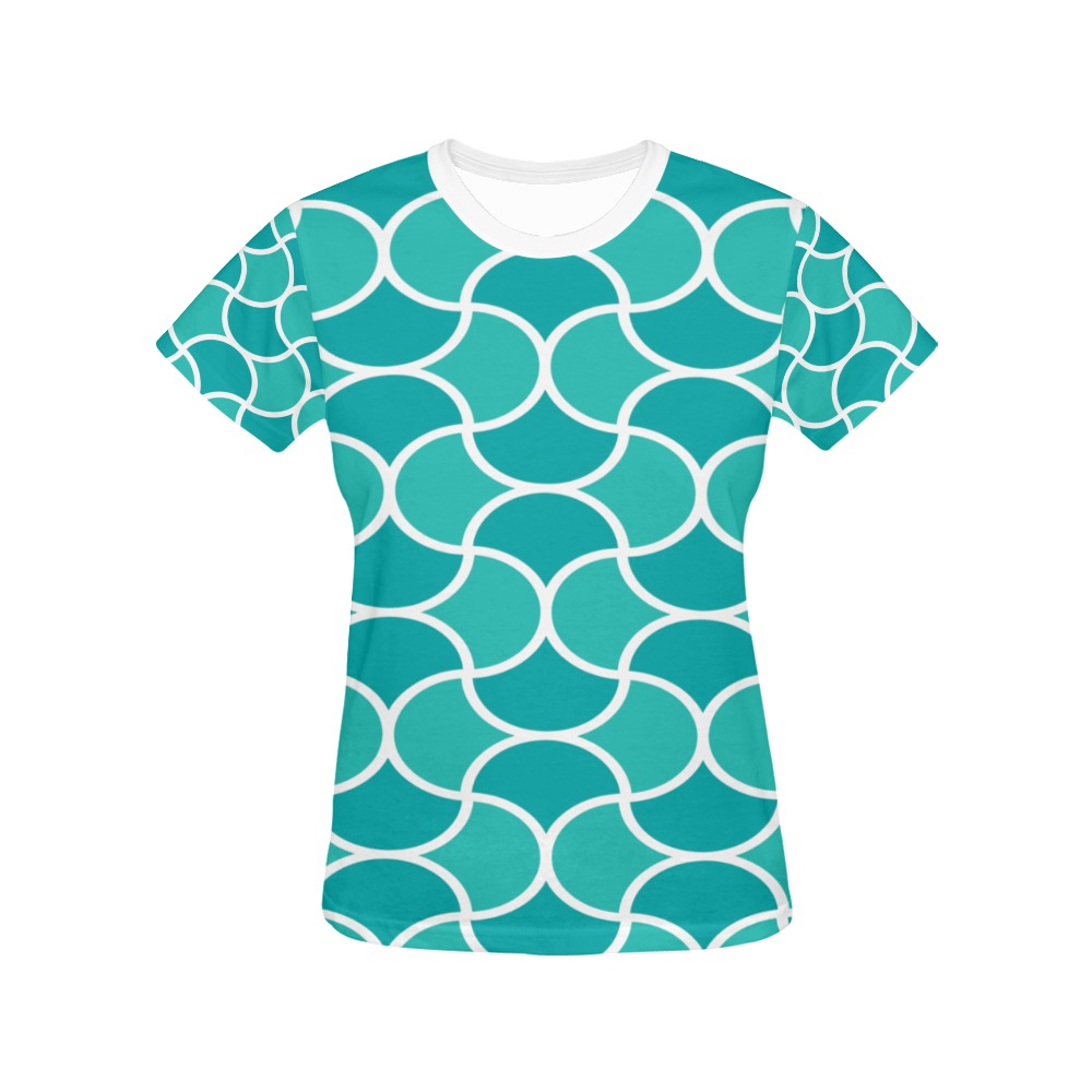 Blue mosaic pattern All Over Print T-Shirt for Women (USA Size) (Model T40)