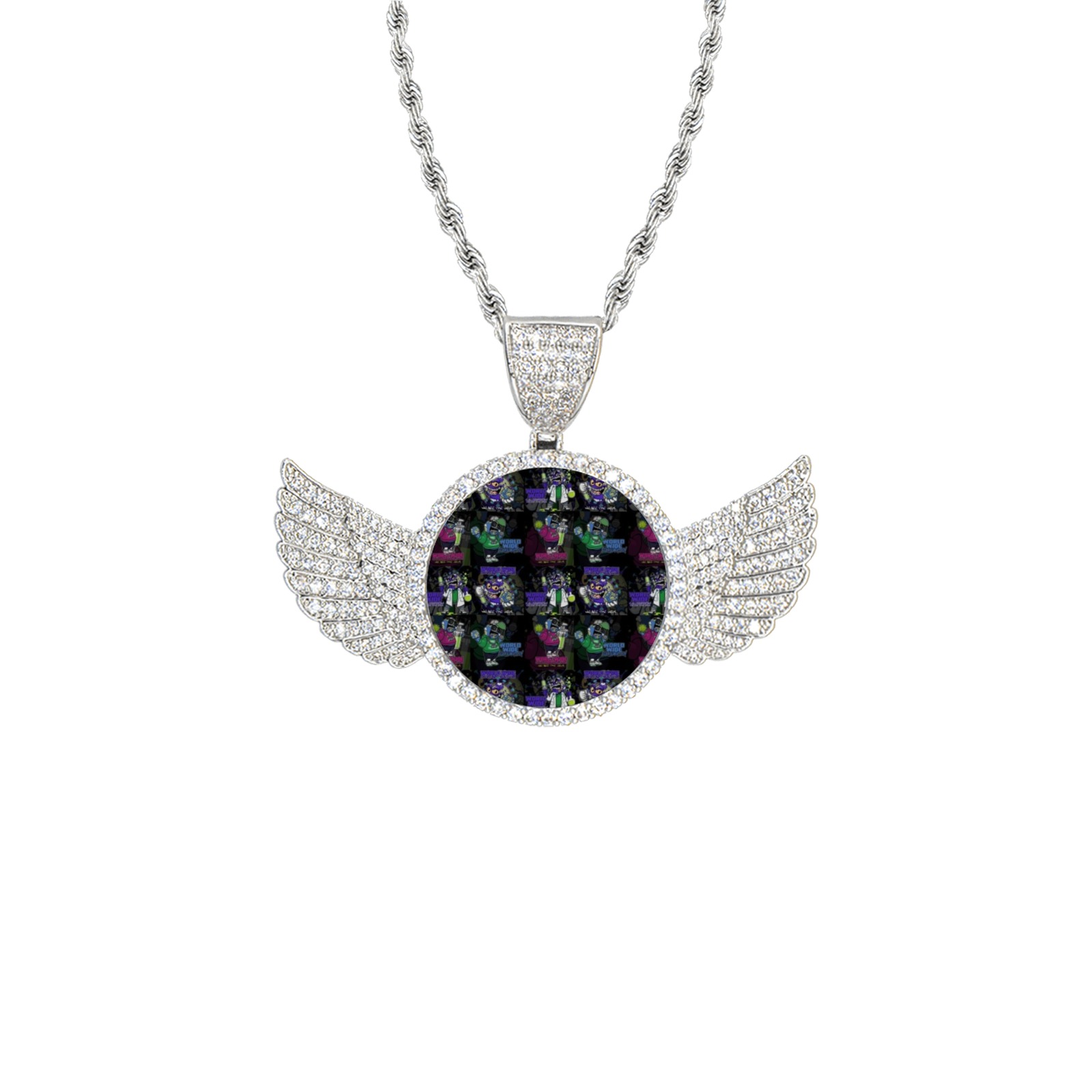 wwcfam Wings Silver Photo Pendant with Rope Chain
