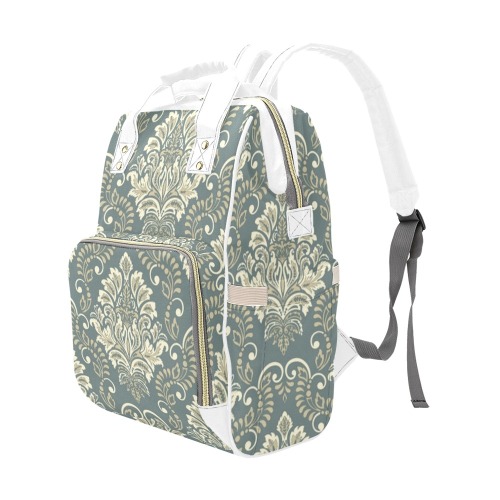 Elegant Gray and White Damask Multi-Function Diaper Backpack/Diaper Bag (Model 1688)