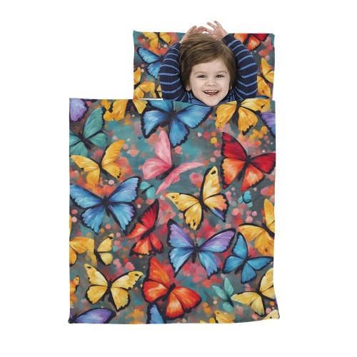 Pattern of red, yellow, blue, pink butterflies Kids' Sleeping Bag