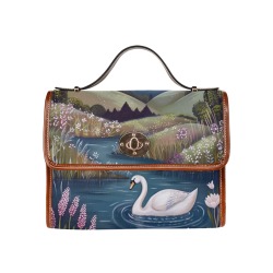 Swan Lake Satchel Bag Waterproof Canvas Bag-Brown (All Over Print) (Model 1641)